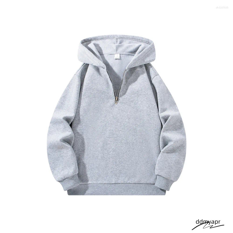 Cotton Men's Hoodies Half Zipper Hooded Solid Color Long Sleeve Sweatshirts Autumn Loose Sport Warm Sweats Ddmydec Fashion Casual Pullover