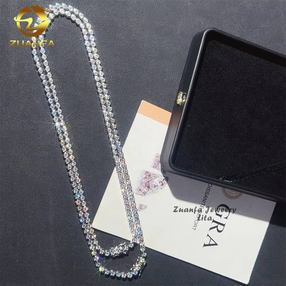 New Round Design 3mm Necklace Hip Hop 925 Sterling Silver Moissanite Bracelet Tennis Chain
