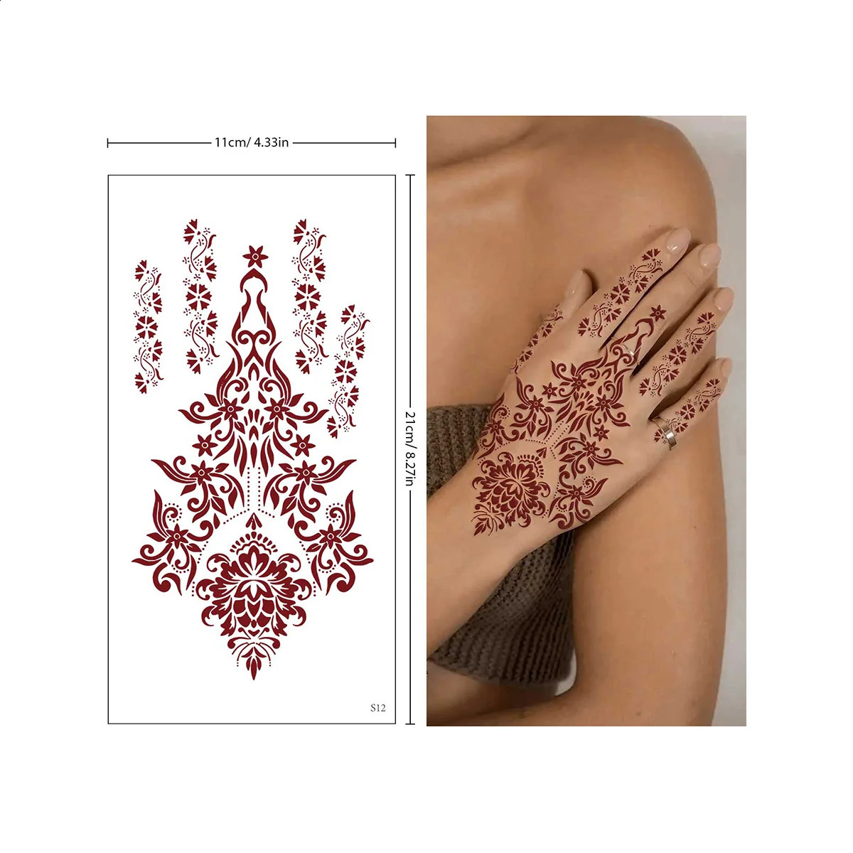 Red Lace Henna Tattoo Sexy Maroon Stickers Waterproof India Mehndi n Temporary Tattoos Finger Hand For Women 250825