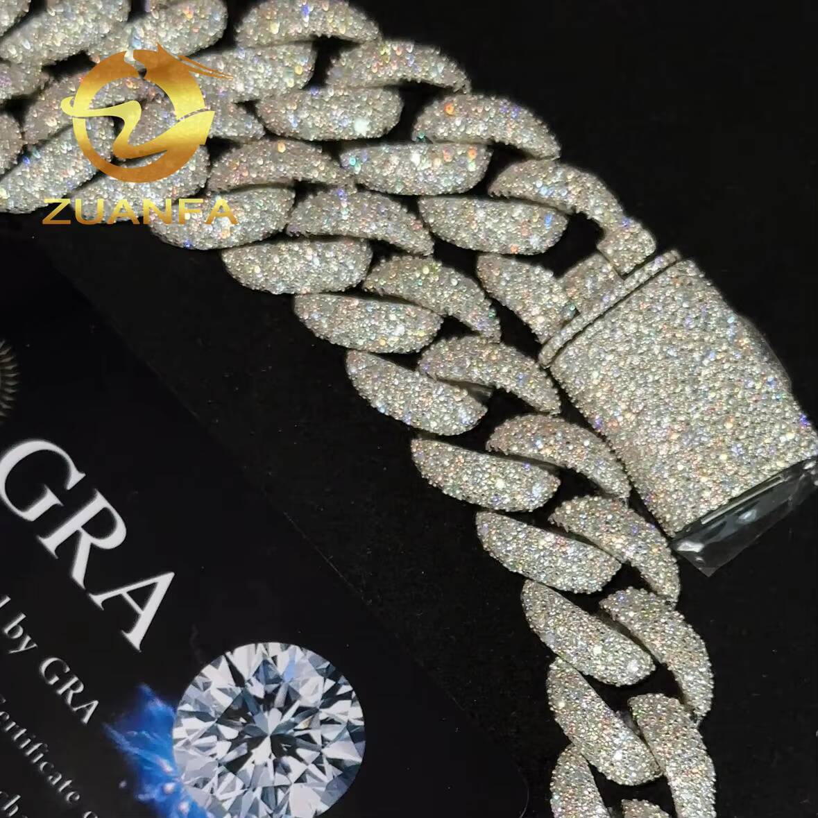925 Silver Cuban Link Chain Moissanite Diamond Hip Hop Jewelry 14mm Mosaic Setting Cuban Link Moissanite Pass Diamond Tester