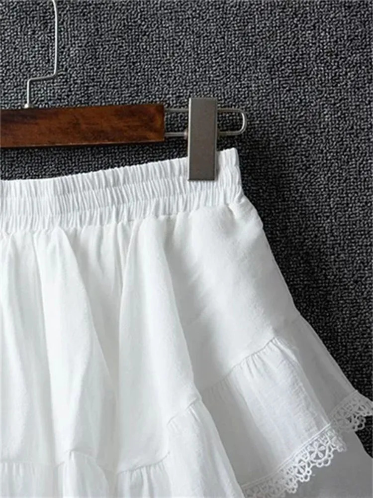 Irregular Ruffle Kawaii Mini Summer Skirts Women Faldas Mujer De Moda Patchwork Lace Jupe Korean Saia Fashion Sweet White Skirt 250905