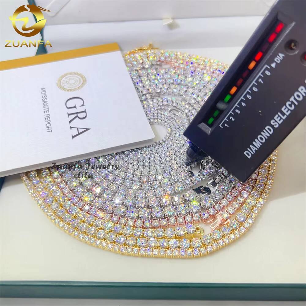 Pass Diamond Tester GRA Certificate 3MM 4MM 5MM Hip Hop Tennis Necklace Bracelet 925 Sterling Silver VVS Moissanite Tennis Chain