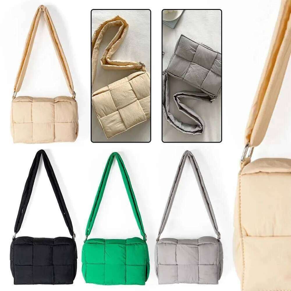 Women Padded Satchel Versatile Puffy Crossbody Lightweight Solid Messenger Woven Shoulder Fashion Bag With Pursec241216