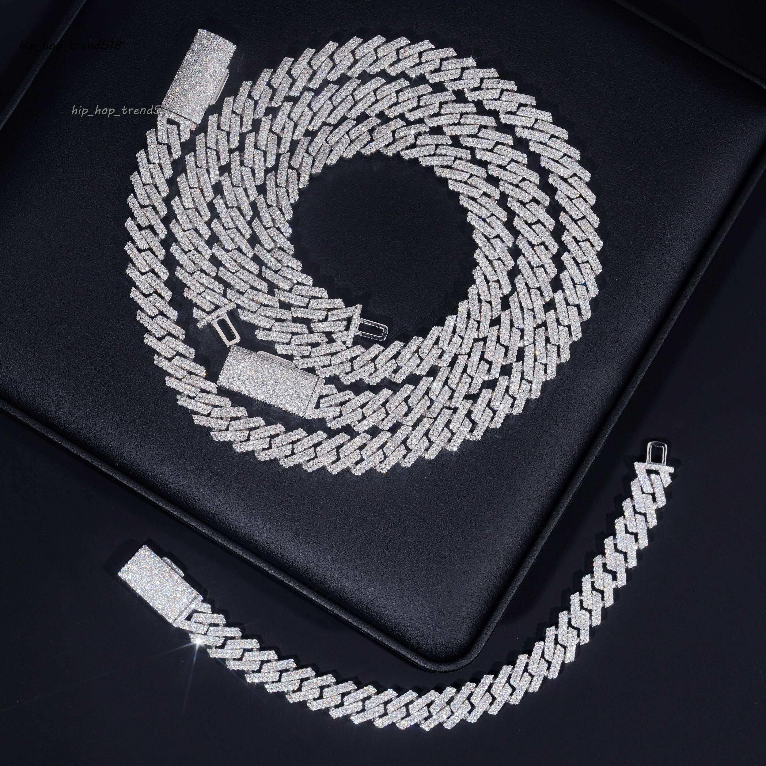 Trend Explosion Moissanite Jewelry 12mm Classic Double Row Cuban Necklace 925 Silver Gold Plated Moissanite Cuban Chain