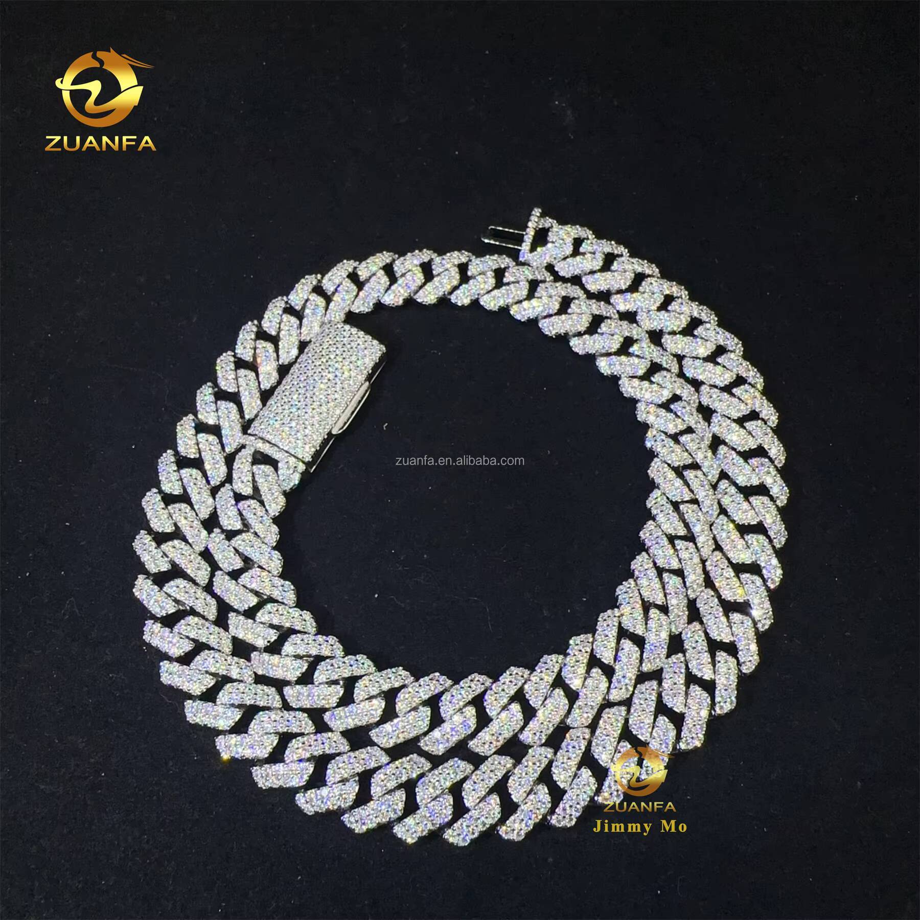 Hot Selling Popular Box Clasp 925 Solid Silver 12mm Two Rows Iced Out Hip Hop VVS1 Moissanite Miami Cuban Link Chain