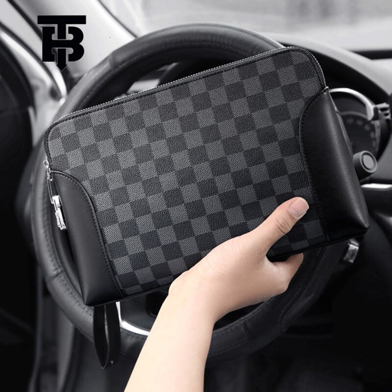 Free Shipping Designer Luxury Men's Handbag New Fashion Grid Password Lock Anti-theft Large Capacity Mobile Phone Bag Business Handheld Bag Walle