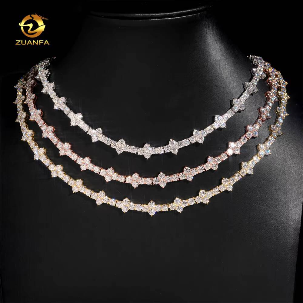 3mm 4mm Mini Cross Hip Hop Jewelry Moissanite Tennis Chain Bracelet 925 Silver Iced Out Tennis Chain Necklace for Men and Women