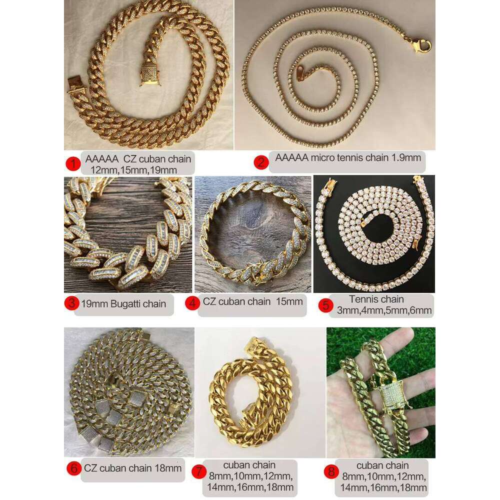 Custom Hip Hop Sier Gold Plated AAA+ Moissanite Iced Out Cluster Tennis Link Chain Necklaces for Women Men