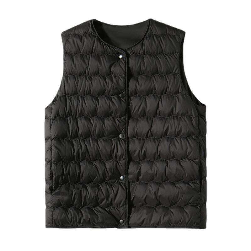 Lightweight Airy Goose Super Warm Layering Vest Round Neck Convertible V-Neck Sleeveless Down Jacket Women's Clothing B5