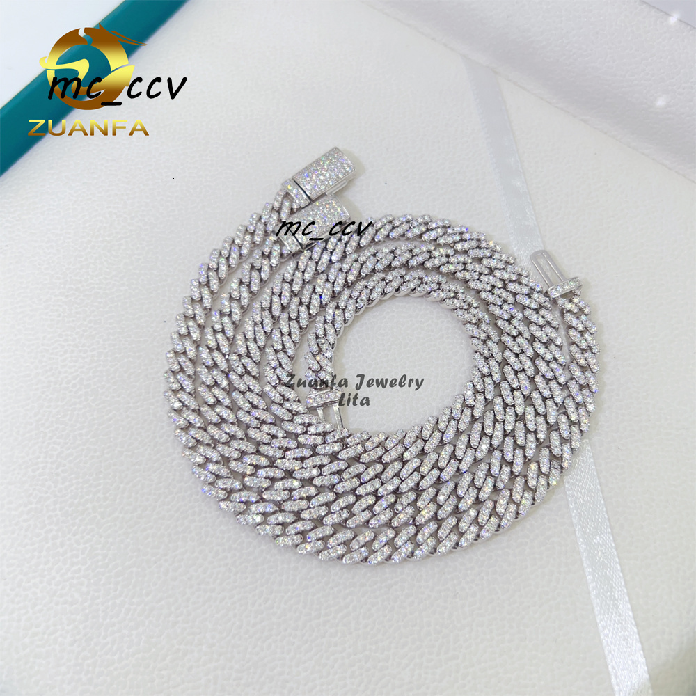 Pass Diamond Tester Hip Hop Iced Out 5mm Width One Row 925 Sterling Silver D VVS Moissanite Diamond Cuban Link Chain Necklace