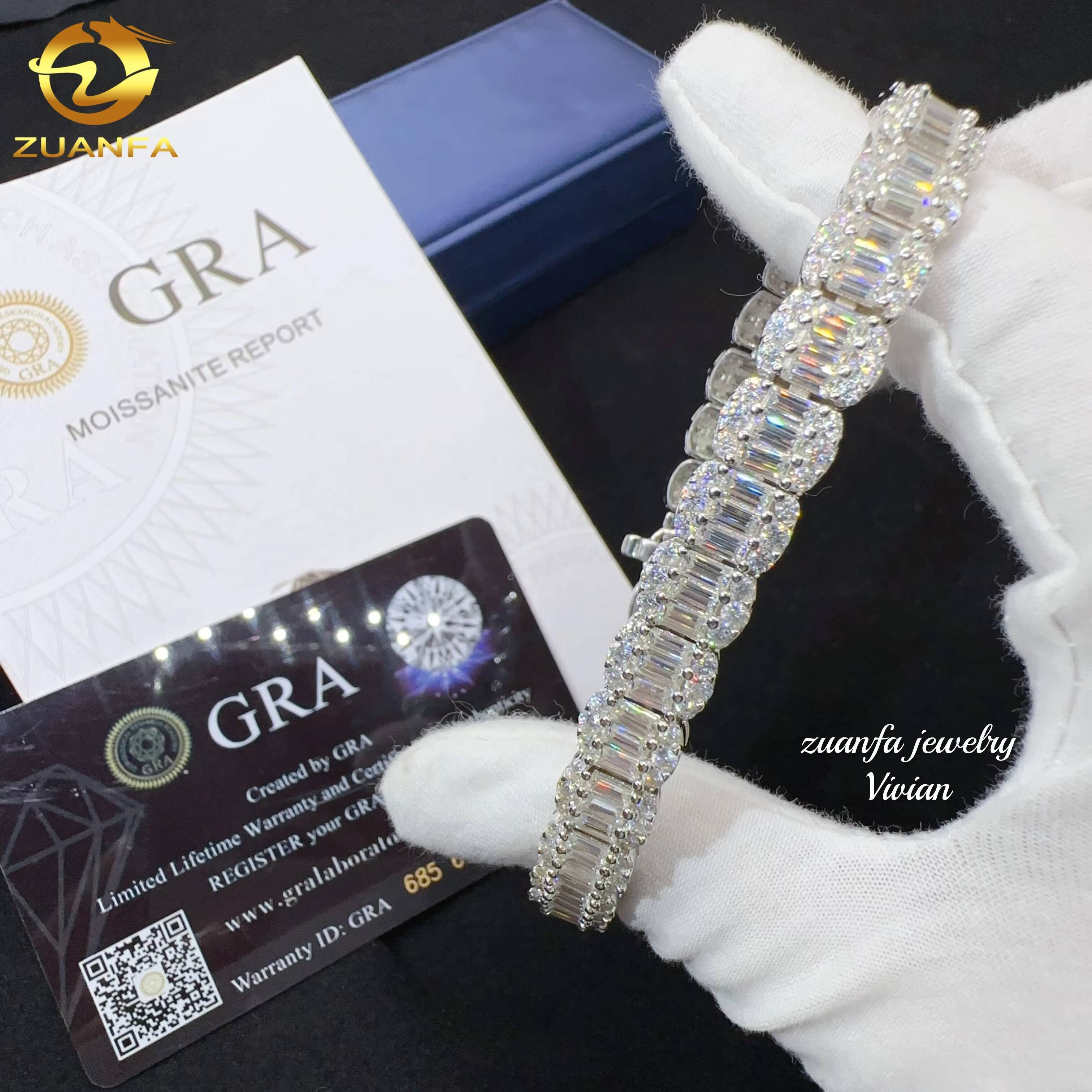 Lab Diamond Hip Hop Iced Out Fashion Fine Jewelry Sterling Silver 925 Vvs Moissanite Jewelry Cuban Link Chain Bracelet Men