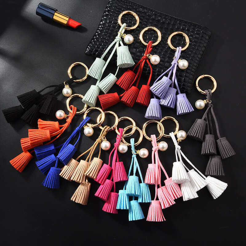 DHEssentials Velvet Tassel Charm, Rhinestone Pearl, Korean Style, Bag/Key/Car Pendant, Multi-Color, Gift-Grade