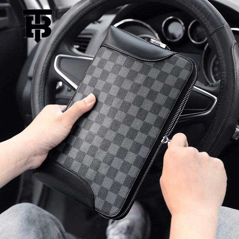 Free Shipping Designer Luxury Men's Handbag New Fashion Grid Password Lock Anti-theft Large Capacity Mobile Phone Bag Business Handheld Bag Walle