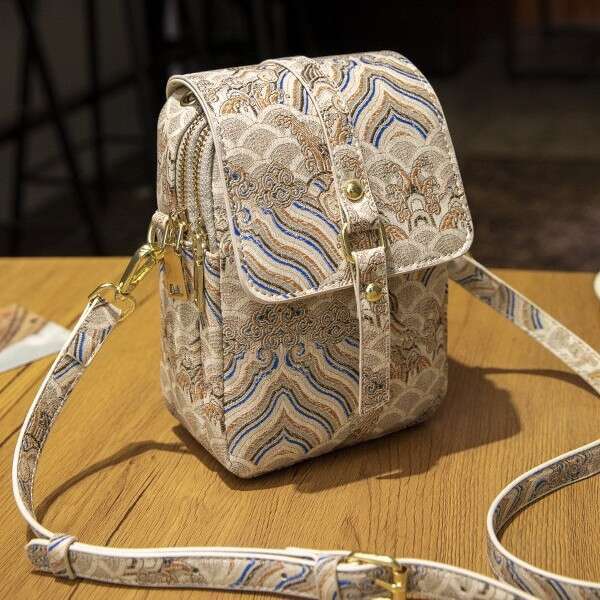 New Chinese Niche Design Ancient Style Elements Double Zipper Large Capacity Phone Versatile Shoulder Crossbody Bag