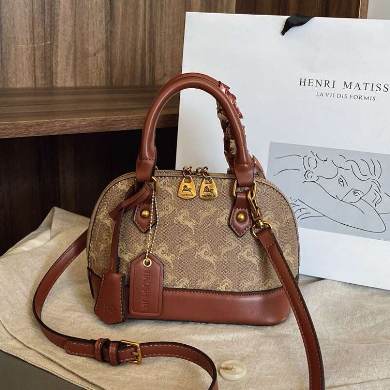 Designer Bag Luxury Bag Summer PU Clutch, Camel/Khaki, Letter Print, Shell Shape, Shoulder Bag 3-Strap Design, Vintage European Style