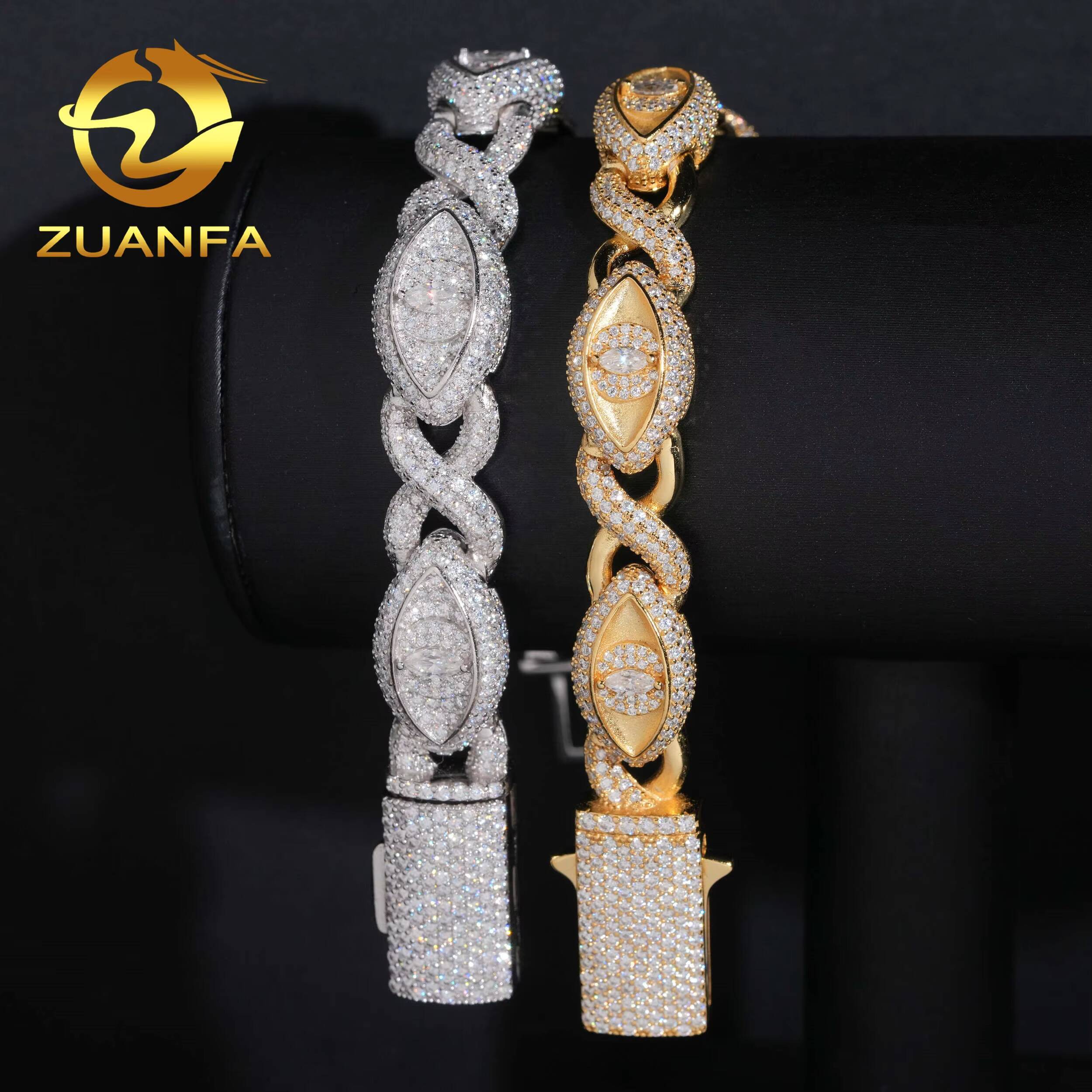 Pass Diamond Tester Hip Hop Style 925 Silver Moissanite Iced Out Marquise Eye Cuban Link Infinity Bracelet