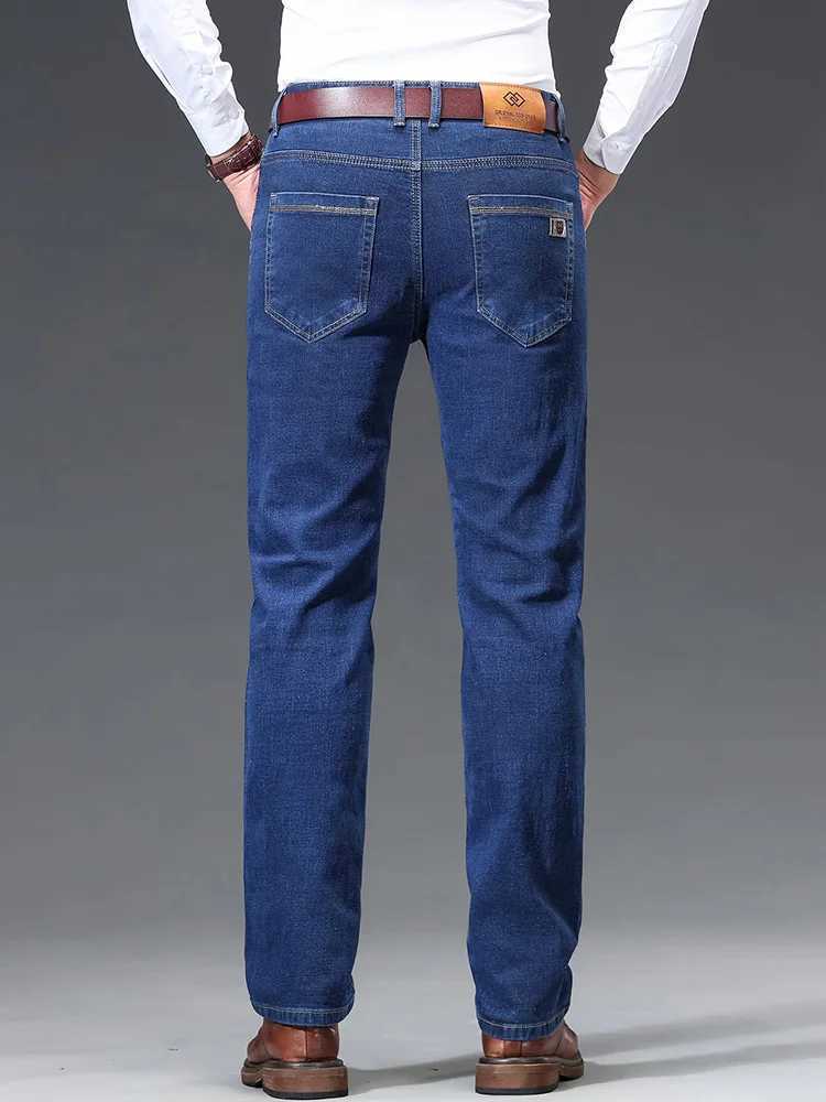 Classic Mens Jeans New Embroidery Office Straight Denim Pants Male Stretch Spring Autumn Business Casual Trousers Blue Black W250905