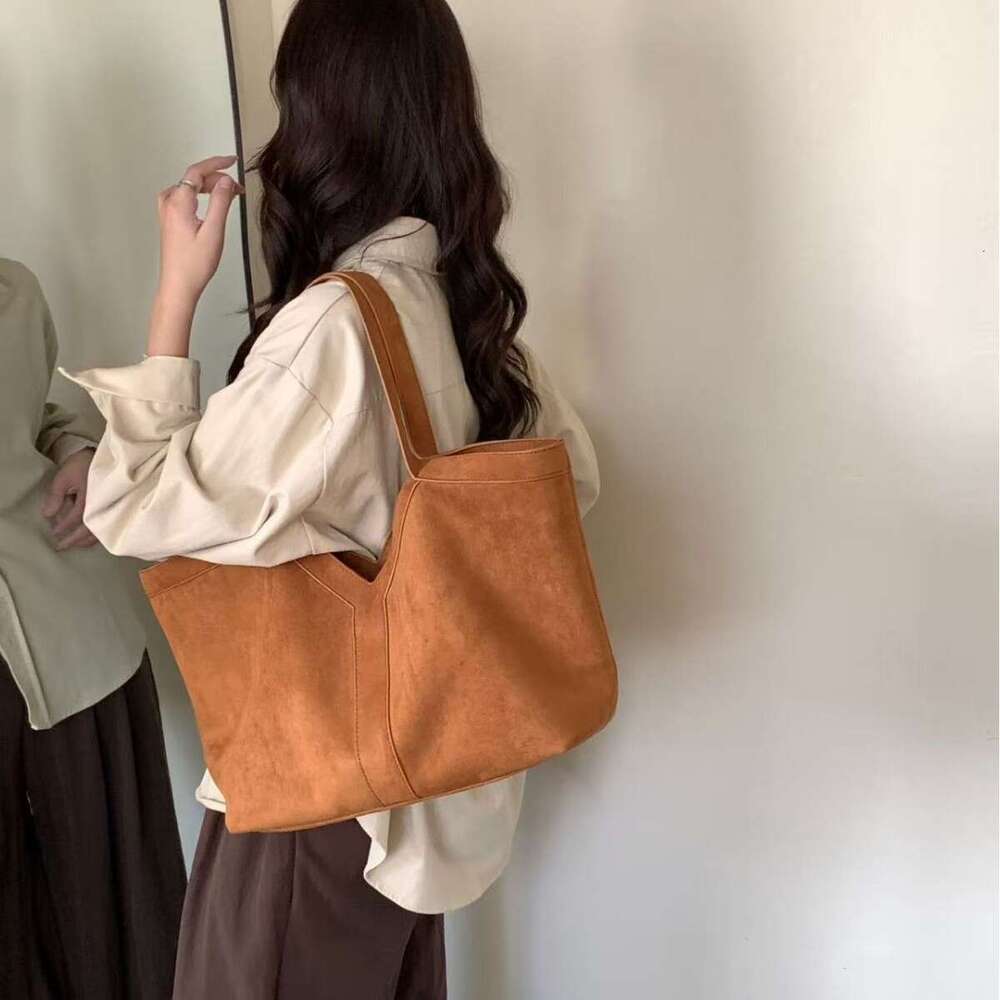 Casual Loose Feel Suede Tote for Women Large Capacity Shoulder Handbag Commuter Fashion Shopping Bag