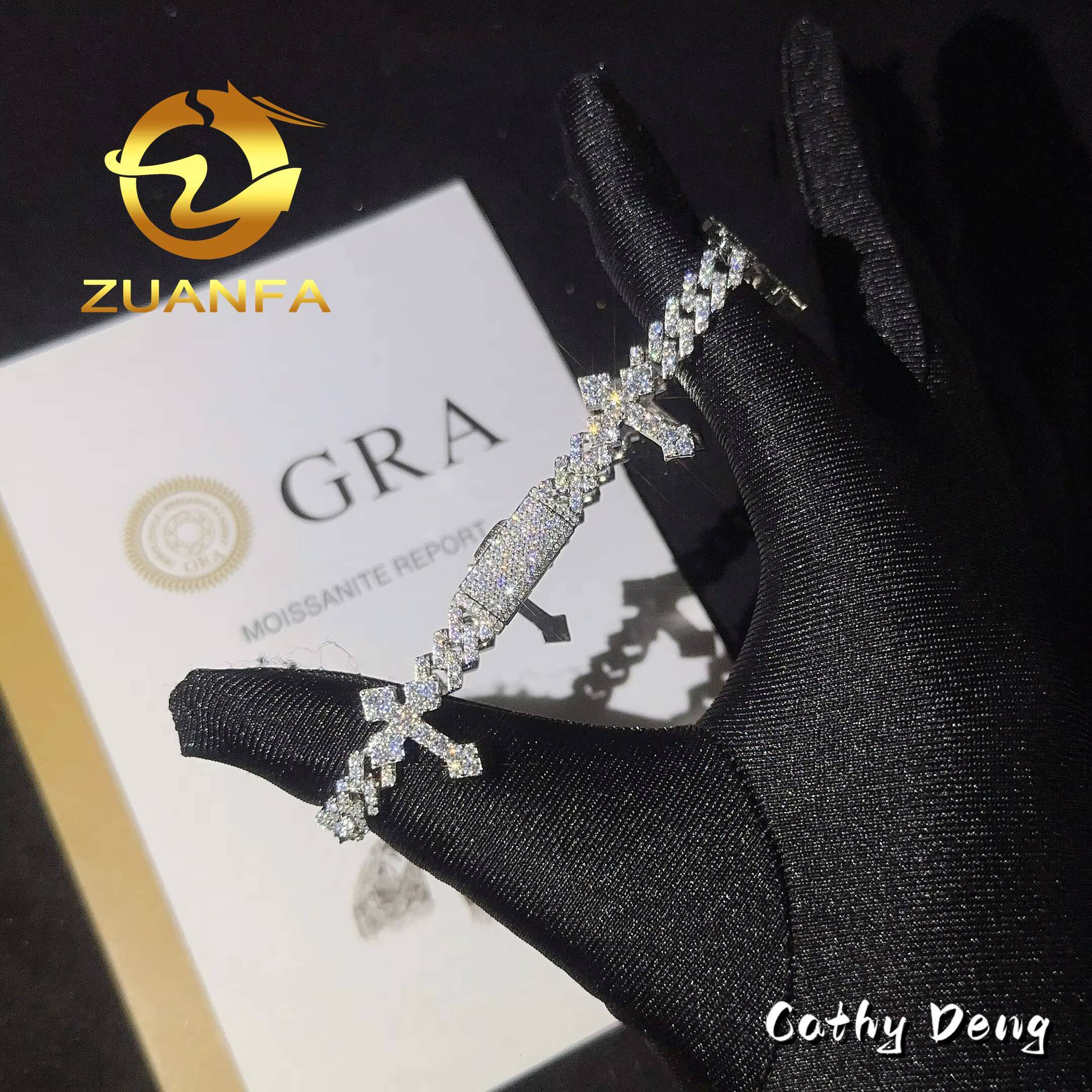 Iced Out Cross Design Moissanite Cuban Chain Bracelet 6mm Hip Hop Bracelet 925 Silver Cuban Link Bracelet Rapper Jewelry