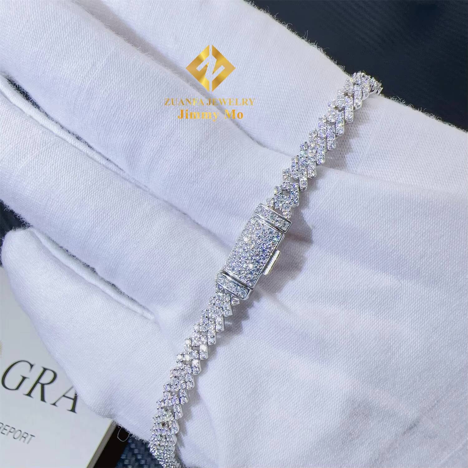 Pass Diamond Tester Hip Hop Iced Out 5mm Width One Row 925 Sterling Silver D VVS Moissanite Diamond Cuban Link Chain Necklace