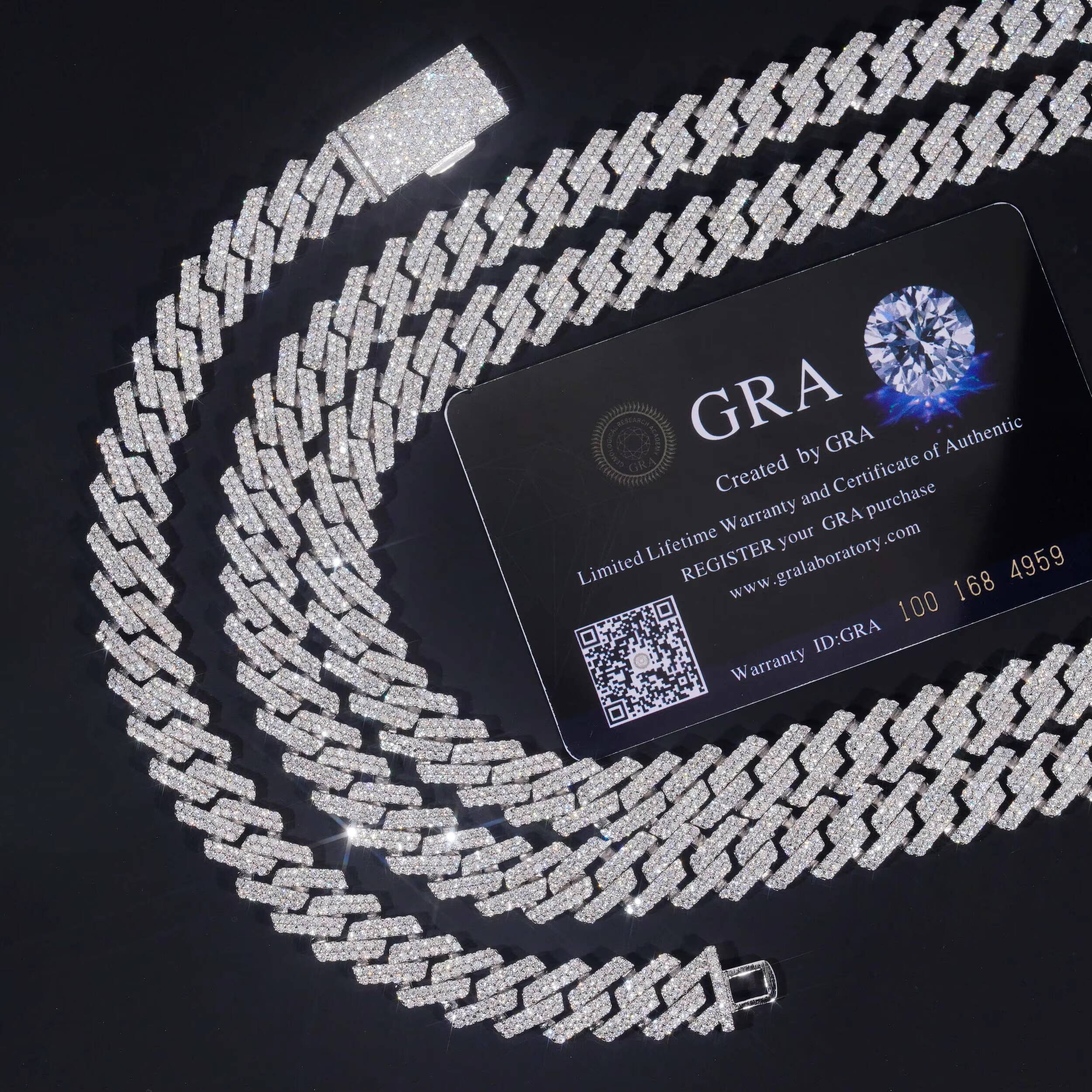 Trend Explosion Moissanite Jewelry 12mm Classic Double Row Cuban Necklace 925 Silver Gold Plated Moissanite Cuban Chain