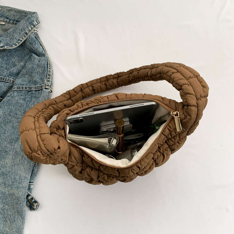 Bubble Cloud Pleated Large Capacity New Korean Style Casual Versatile Underarm Checkered Embroidered Crossbody Bag