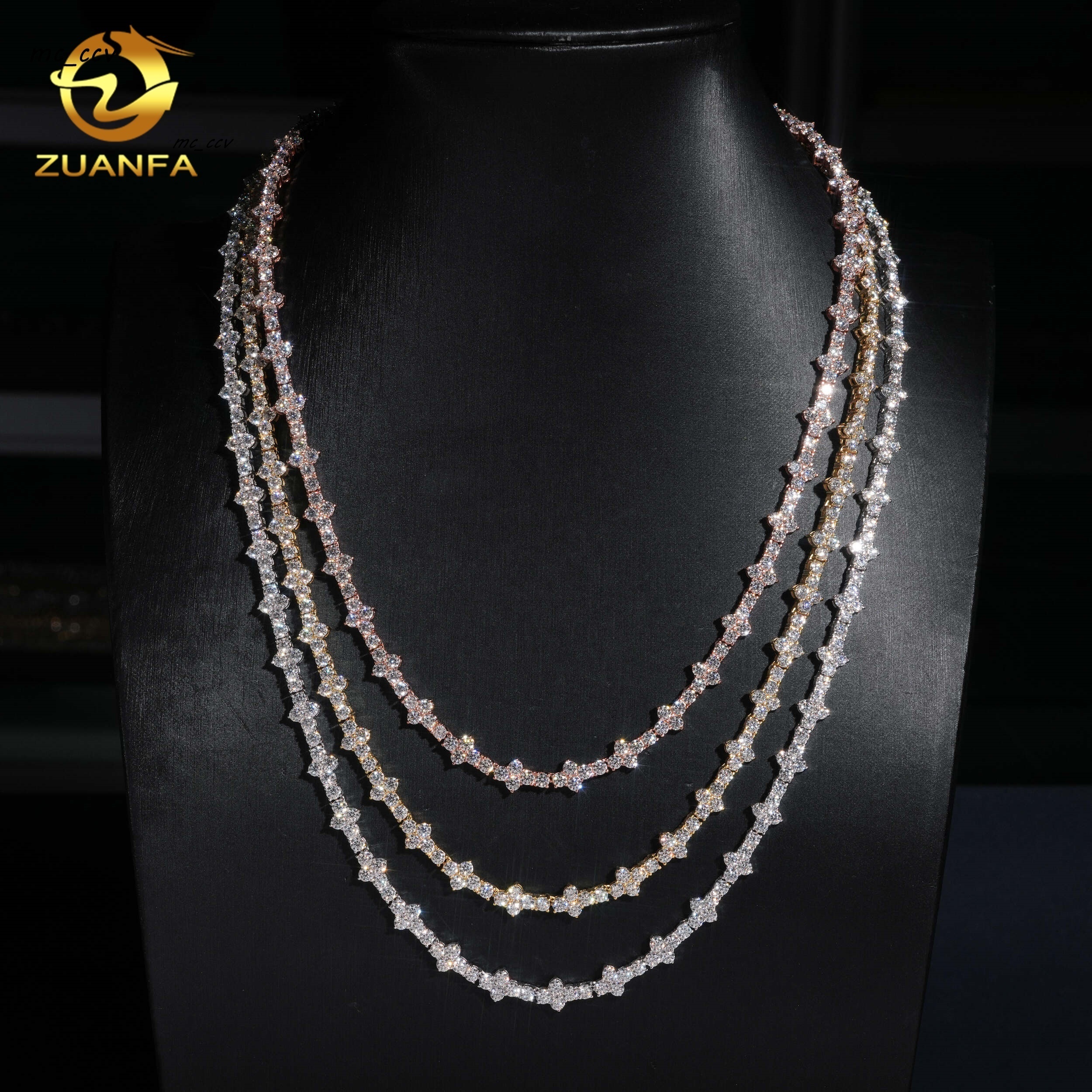 Pass Diamond Tester 925 Sterling Silver Hip Hop Fashion 3mm Cross Moissanite Tennis Chain Necklace