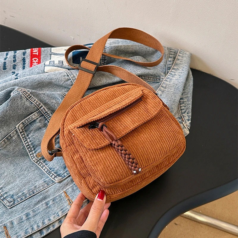 Simple Versatile Crossbody Bag Fashionable Casual Small Square Bag Personalized Commuting Shoulder Bag Corduroy Unisex Trend 250903