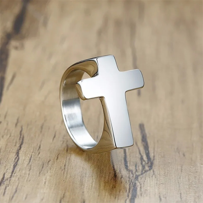 Punk Men Cross Shaped RingWaterproof Stainless Steel Ring with Silver Black Gold ColorStylish Male Jewelry Gifts 250905