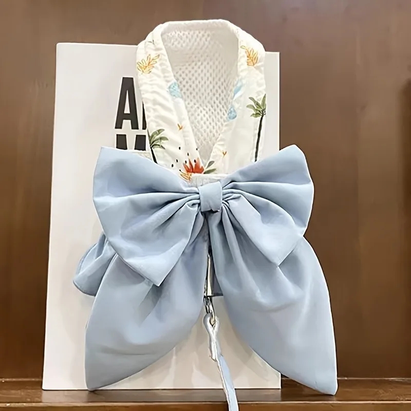 Luxury Big Bow Tie Dog Harness and Leash Set Elegant Solid Color Puppy Harness No Pull Soft Mesh Pet Cat Dog Vest Harness for Small Dogs Cats Fashion 