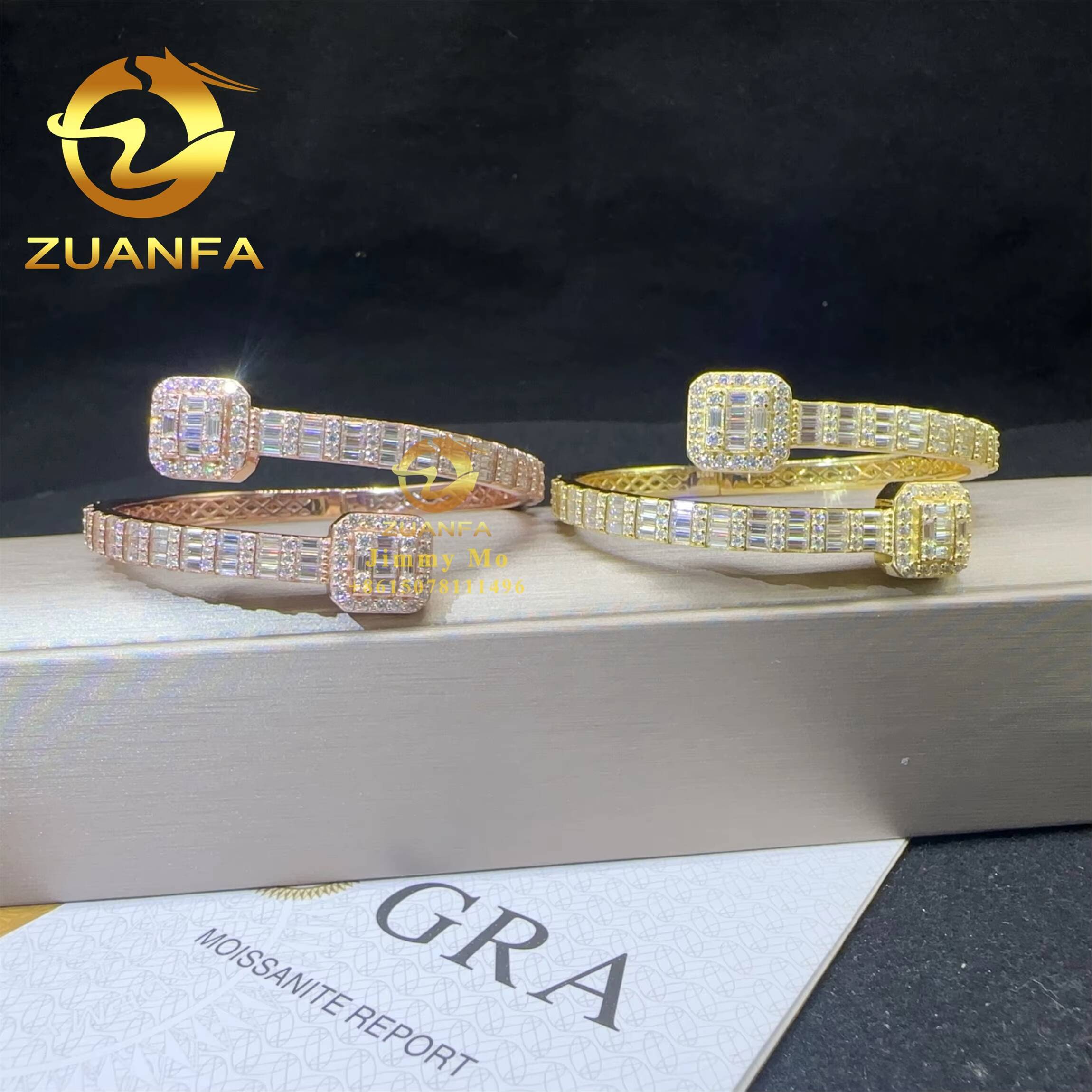 Wholesale Price Pass Diamond Tester 925 Silver Iced Out Hip Hop Jewelry VVS1 Baguette Moissanite Diamond Bracelet Bangle