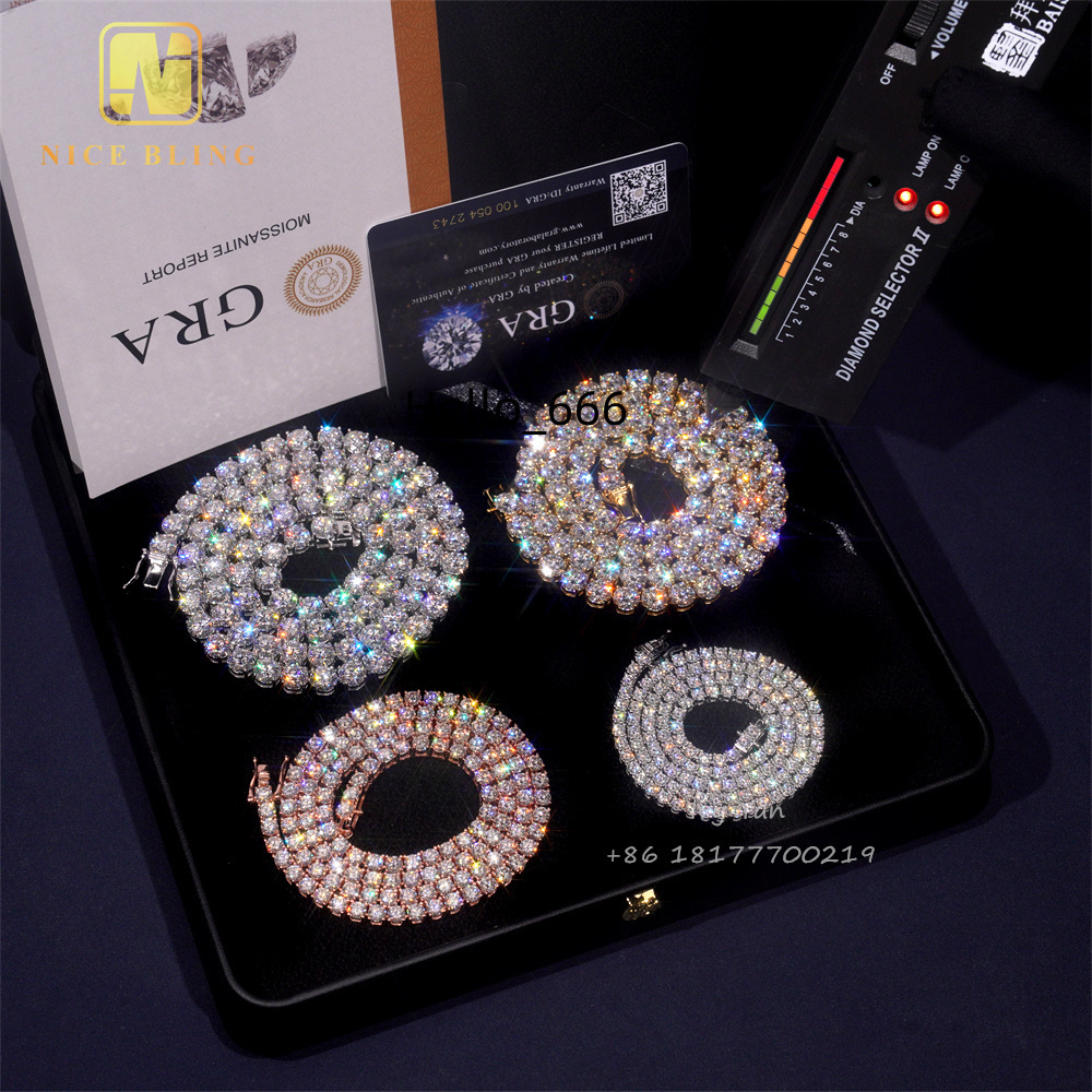 20mm65mm Wholesale Price Stock 925 Sterling Silver Tennis Chain VVS Moissanite Hip Hop Jewelry Iced Out Diamond Tennis Chain