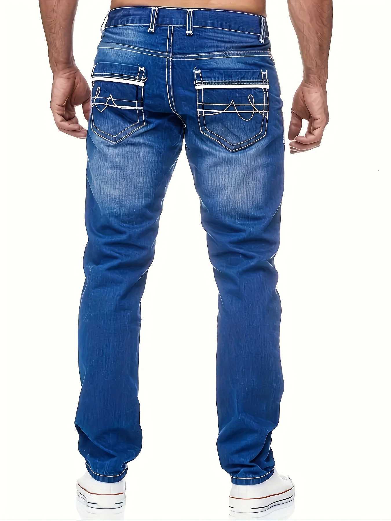 Blue Jeans Mens Casual Straight Washed Soft Cozy Denim Trousers Breathable Fashion Male Clothing 2025 New Elastic Pants W250905