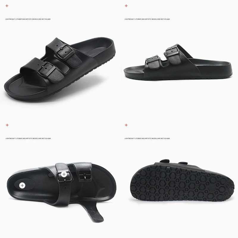 Shevalues Summer Flat Slippers For Women Men 2025 New Thick Sole Sandals With Double Buckle Fashoin Outdoor Antiskid Beach Slide W250905