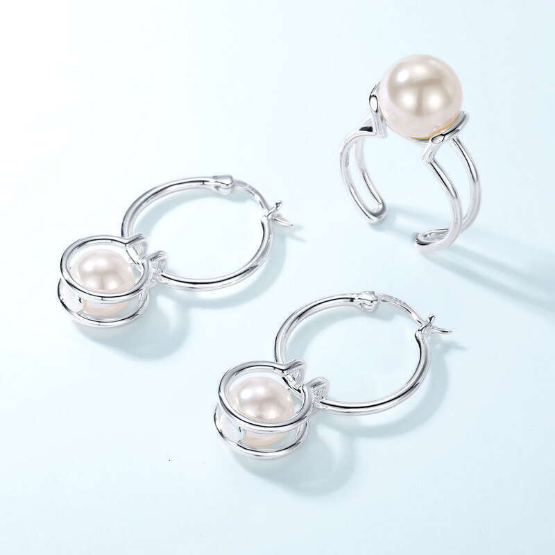 2022 New Simple Personality Temperament Shell Bead Plated Bright Silver Open Ring for Women