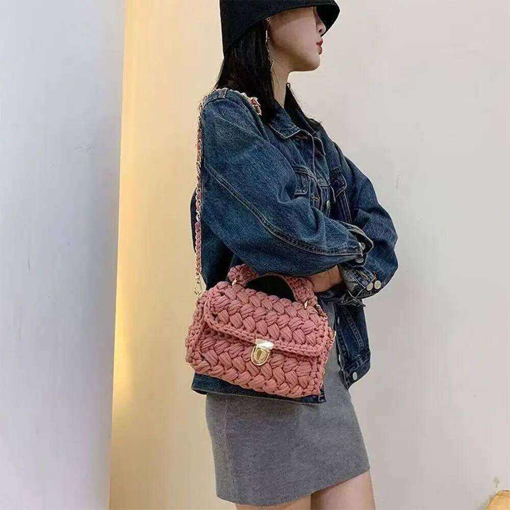 Stylish Handmade Knitted Texture Bohemian Rope Woven Handbag Casual Style DIY Messenger Bag Daily Use