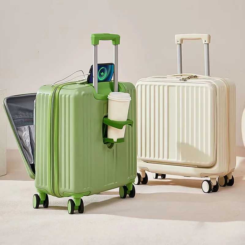 Multifunction front opening 18 small trolley case password suitcase Cabin travel bag USB charging luggage suitcases on wheels Z250905