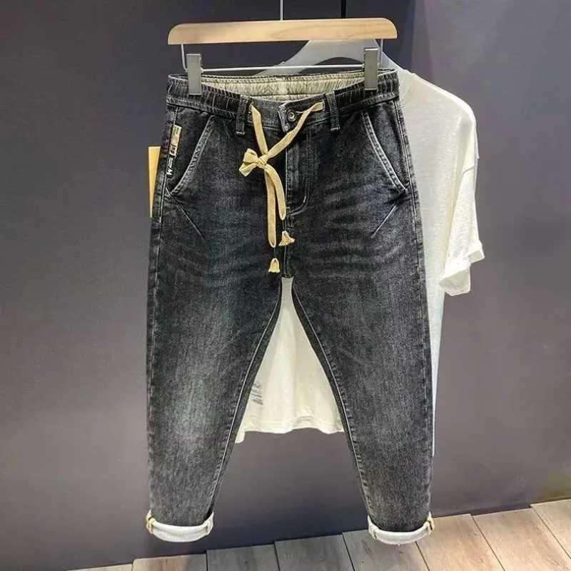 Mens Spring Autumn Fashion 2025 Denim Casual Elastic Waist Pencil Jeans Slim Feet Pants Stretch Harlan Trousers Black Jeans W250905