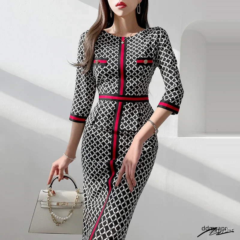 Ddmydec Style European And Korean Womens Clothing Socialite Printed Waist-Fitted Ruffle Edge Dress Summer Professional Wear Ddmydec Ddmydec