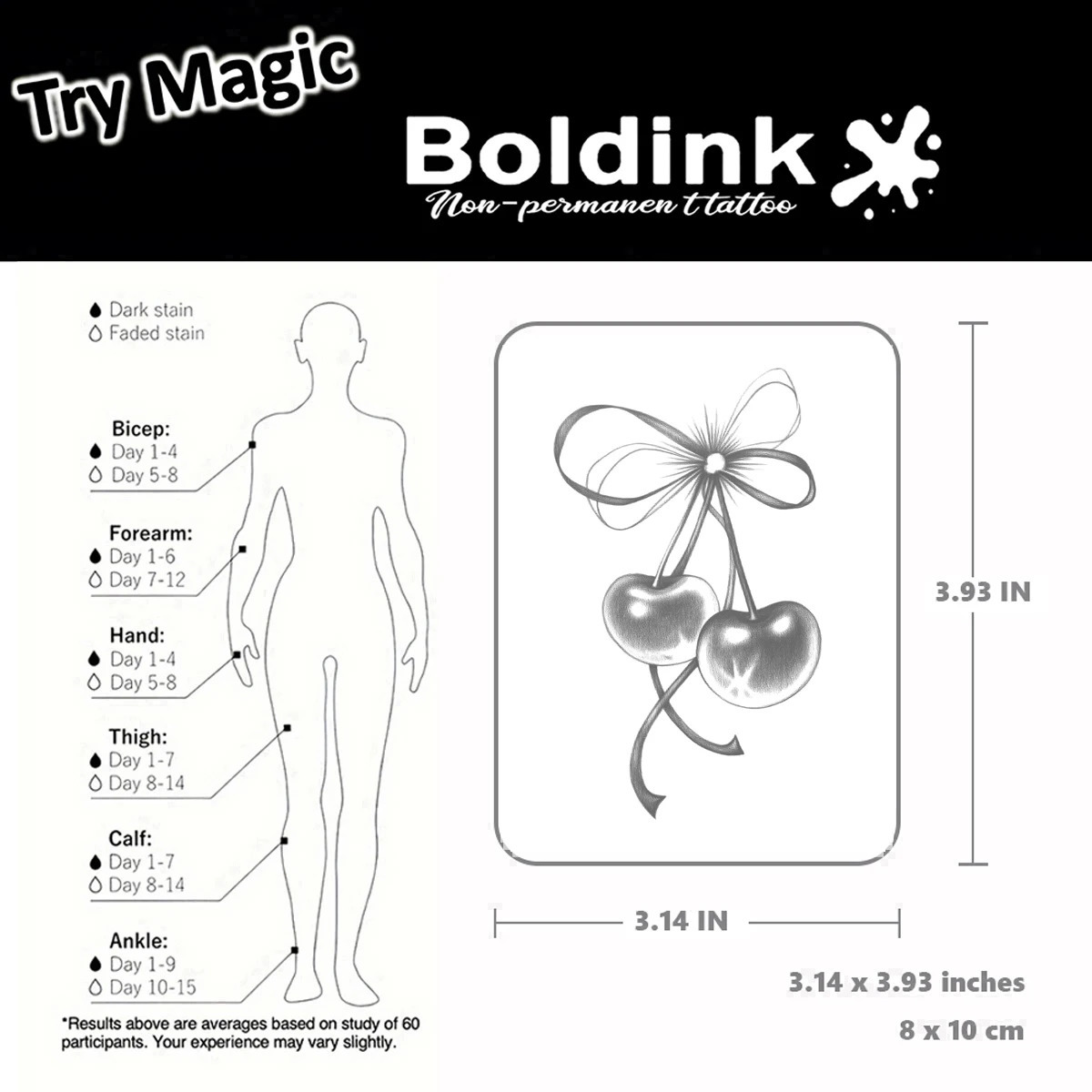 BOLDINK Cherry Bowknot Moisturizing Tattoo Sticker Unisex Fashion n Colorful Easy Apply Waterproof Lasts 12 Week 250825