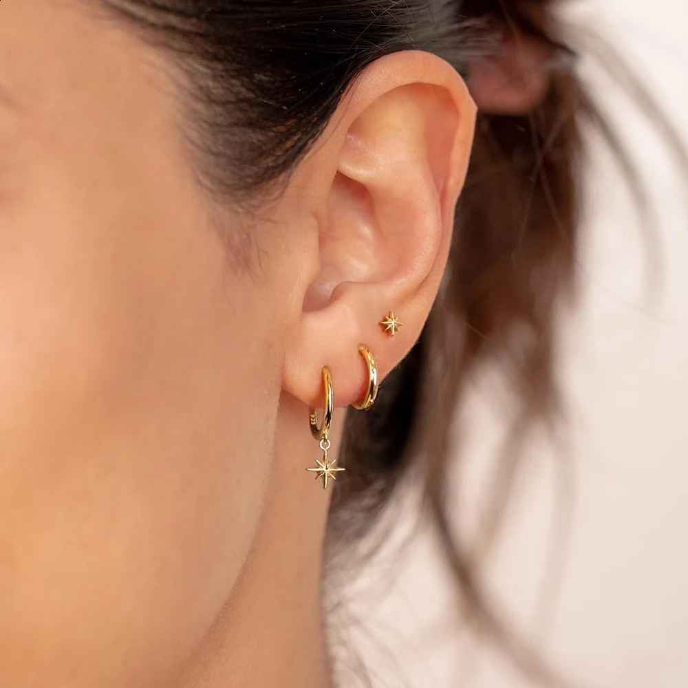 3 Piece Fashion Stainless Steel Round Star Drop Earrings Set for Women 18K Gold Plated Dangle Earring Punk Unisex Rock Jewelry 250904