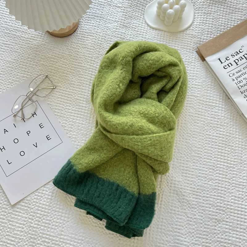 Korean Version Green Knitted Scarf For Women Winter Soft And Glutinous Solid Color Shl For WomenXJ250905