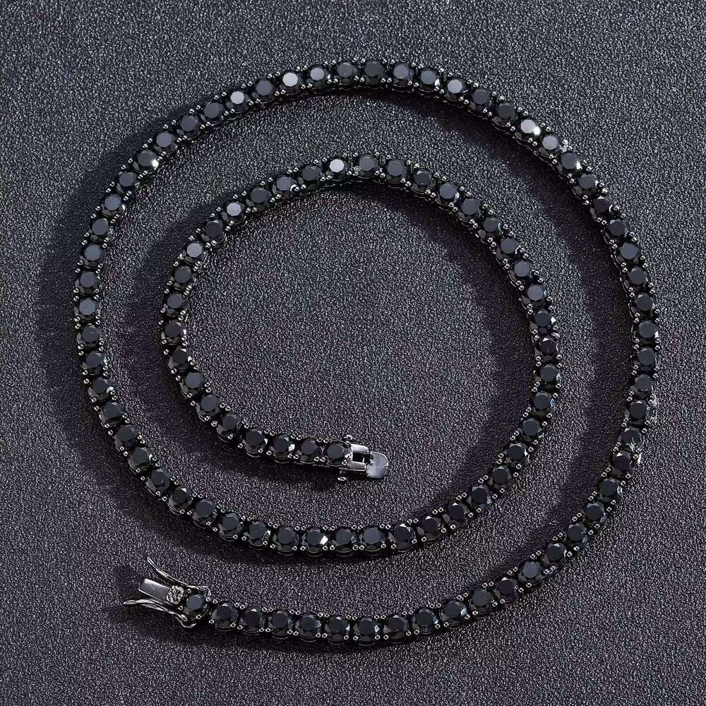 Hip Hop Rhodium Plated 4mm Women Sterling Sier Chain Iced Black Moissanite Dia Tennis Necklace
