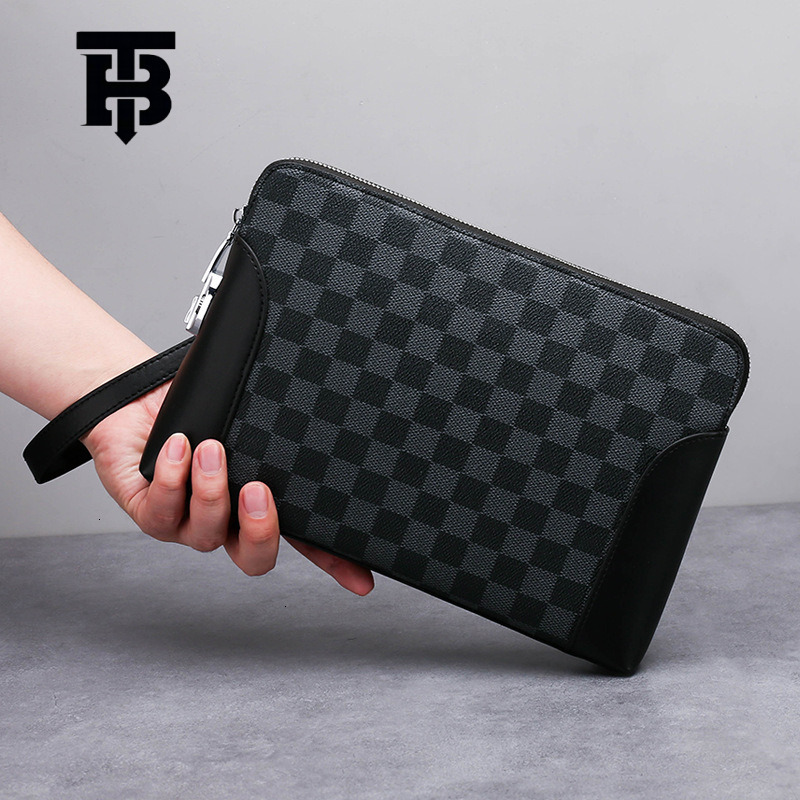 Free Shipping Designer Luxury Men's Handbag New Fashion Grid Password Lock Anti-theft Large Capacity Mobile Phone Bag Business Handheld Bag Walle