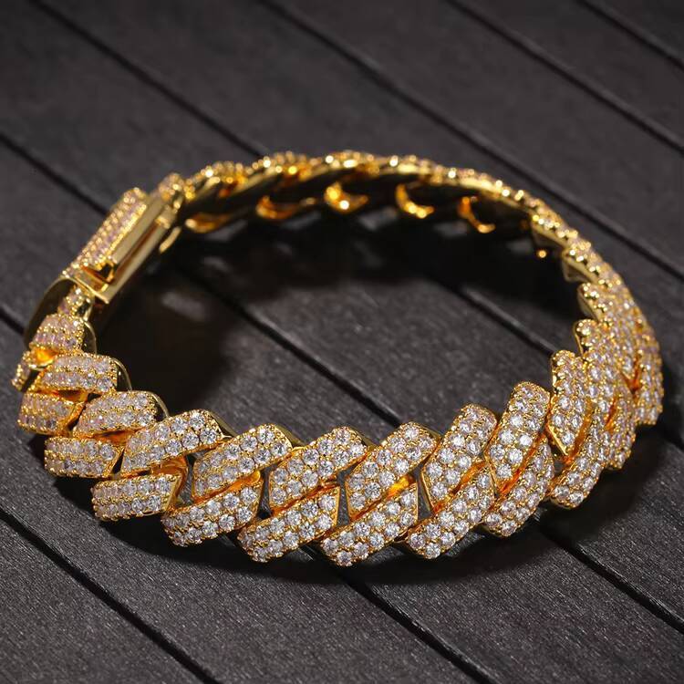 GZYS JEWELRY 13mm High Quality Gold Heavy Diamond Cuban Link Hip Hop Bracelet for Men