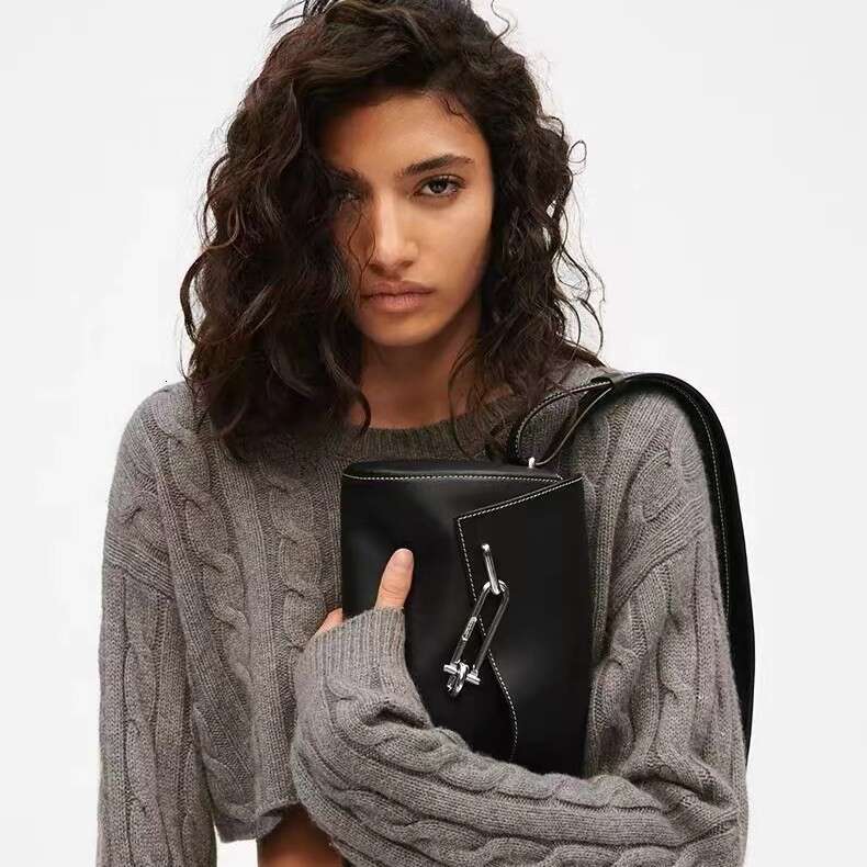 TADFAB Women's Lock Box Interlock Small Square Niche Fashion Single Shoulder Crossbody Cowhide Underarm Bag