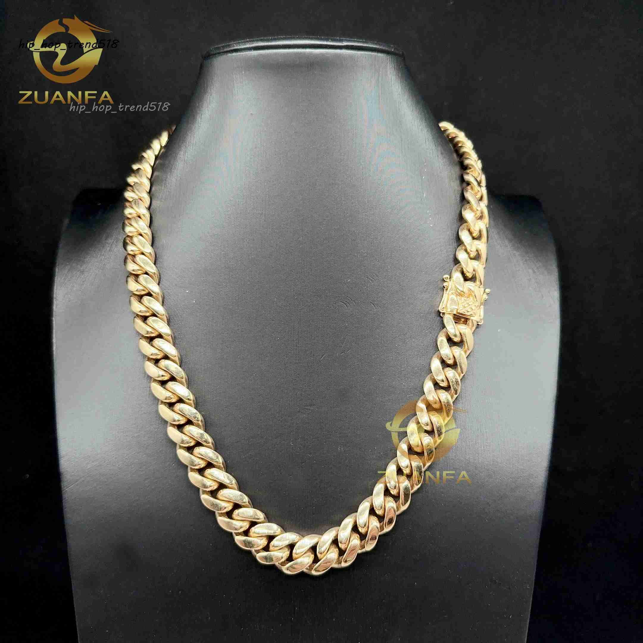 Luxury 14k Solid Gold Cuban Chain 12mm AU585 Gold Hip Hop Jewelry Rapper Miami Cuban Link Chain Necklace for Men
