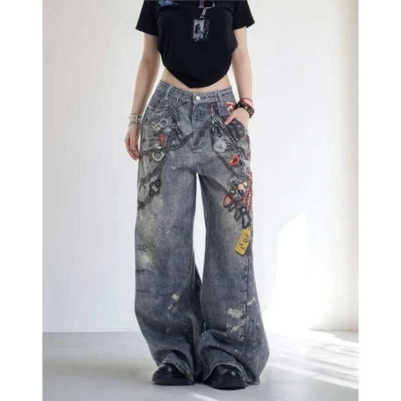 Trendy Men Vintage 3D Printed Wide Leg Straight Casual Jeans Autumn High Waist Denim Trousers American High Street Style Cowboy W250905