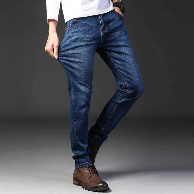 Mens jeans casual straight leg elastic fashionable classic blue and black work denim pants mens brand clothing W250905