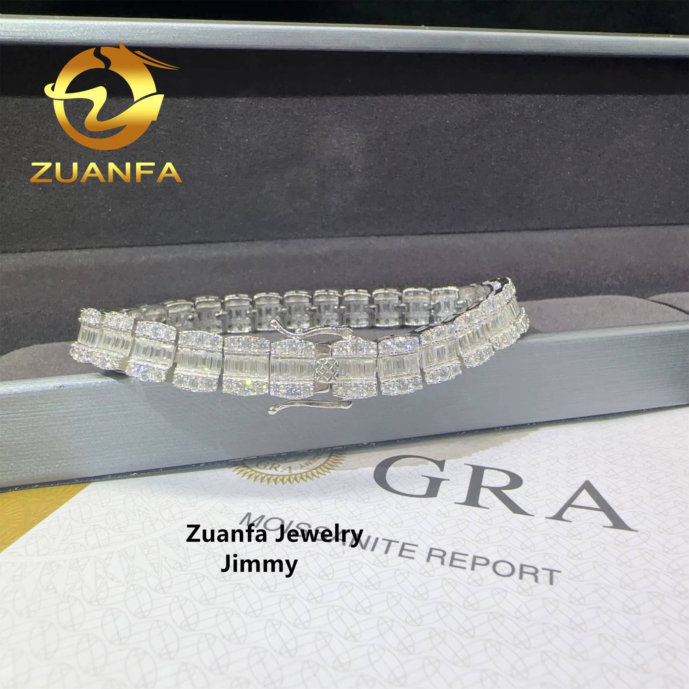 Fashion Style 85MM GRA Certificate Hip Hop 925 Silver White Color VVS1 Bgauette Moissanite Diamond Cluster Tennis Bracelet Men